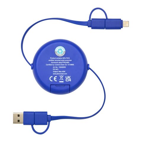 Alasia 5-in-1 100 cm recycled plastic and aluminium retractable data sync and 45W fast charge cable Standard | Royal blue | not available | No Branding | not available | not available