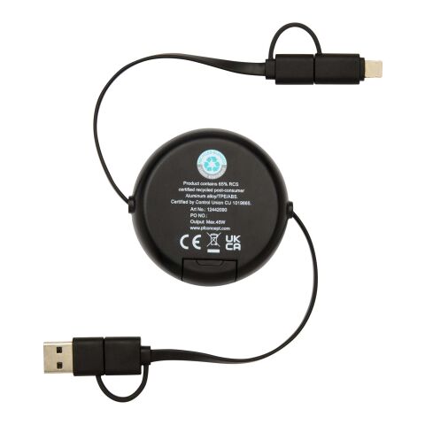 Alasia 5-in-1 100 cm recycled plastic and aluminium retractable data sync and 45W fast charge cable Standard | Black | No Branding | not available | not available