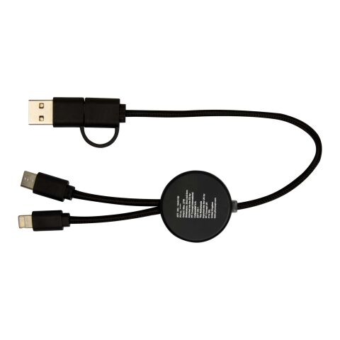 Chechia 5-in-1 recycled plastic 30 cm data sync and 27W fast charge cable with bamboo details Standard | Black | No Branding | not available | not available