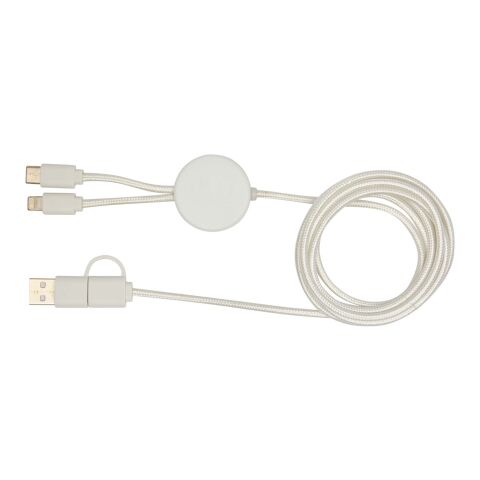 Chechia 5-in-1 recycled plastic 150 cm data sync and 27W fast charge cable with bamboo details Standard | White | No Branding | not available | not available