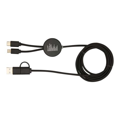 Chechia 5-in-1 recycled plastic 150 cm data sync and 27W fast charge cable with bamboo details Standard | Solid black | not available | No Branding | not available | not available