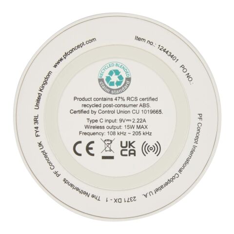 Freal 15W recycled plastic wireless charging pad Standard | white | No Branding | not available | not available