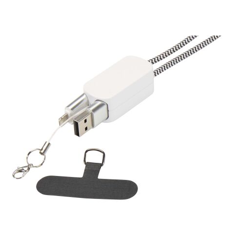 Anser recycled plastic smartphone lanyard with 27W 5-in-1 built-in cable Standard | White | No Branding | not available | not available