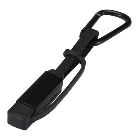 Algieba 65W 3-in-1 recycled aluminium charging cable with carabiner Solid black