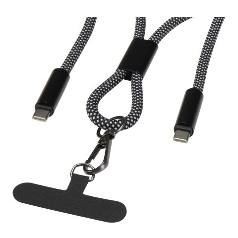SMART 65W RPET charging cable with lanyard Solid black