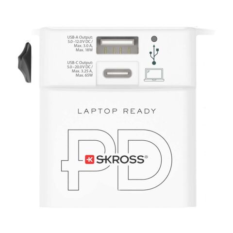 SKROSS® MUV AC65PD world adapter with USB-C cable  White