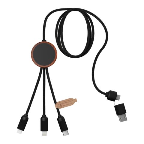 SCX.design C37 3-in-1 rPET light-up logo charging cable with round wooden casing Wood | Not applicable | No Branding | not available | not available