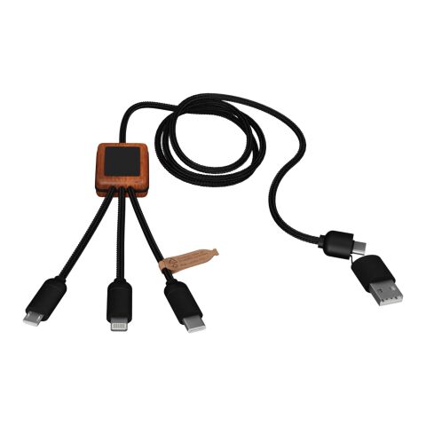 SCX.design C38 3-in-1 rPET light-up logo charging cable with squared wooden casing Red-Wood | No Branding | not available | not available