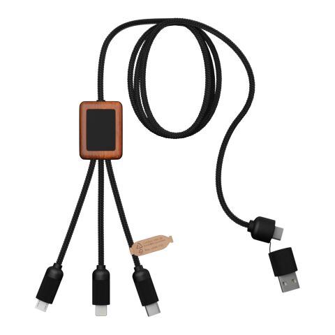 SCX.design C38 3-in-1 rPET light-up logo charging cable with squared wooden casing Solid black-Wood | not available | No Branding | not available | not available