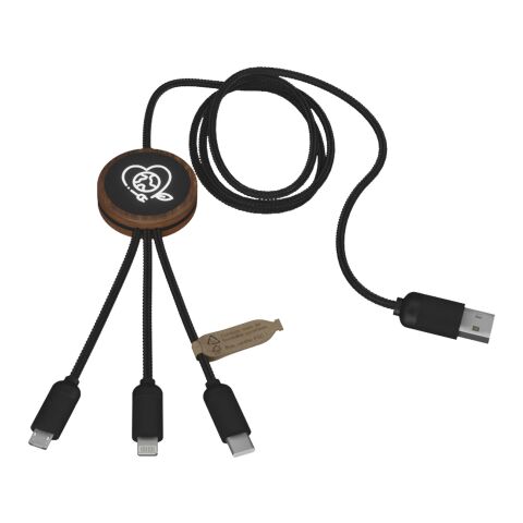 SCX.design C36 3-in-1 rPET light-up logo extended charging cable with round bamboo casing Wood | No Branding | not available | not available