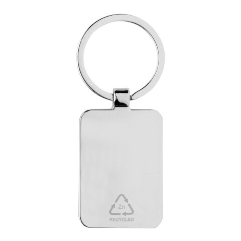 RCS recycled zinc alloy rectangle keychain with bamboo silver-brown | No Branding | not available | not available