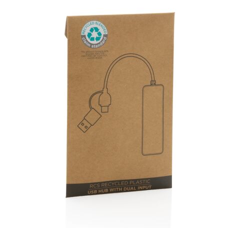 RCS recycled plastic USB hub with dual input black | No Branding | not available | not available