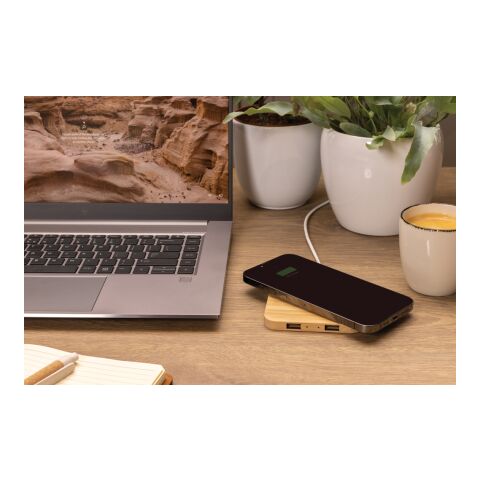 FSC® bamboo 10W wireless charger with USB brown | No Branding | not available | not available
