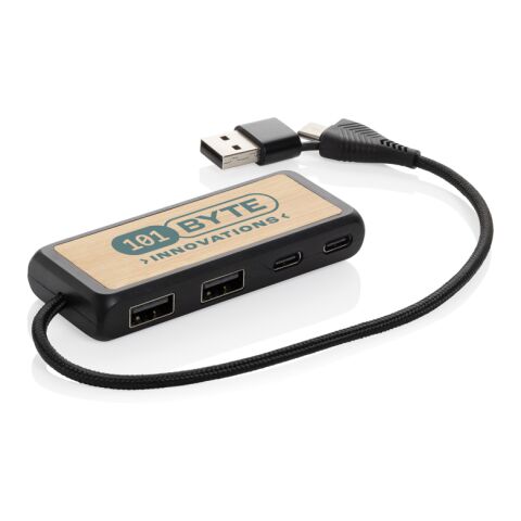 Link RCS recycled plastic and bamboo dual Input USB hub black | No Branding | not available | not available