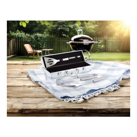 3pcs BBQ set in aluminium box silver-black | No Branding | not available | not available
