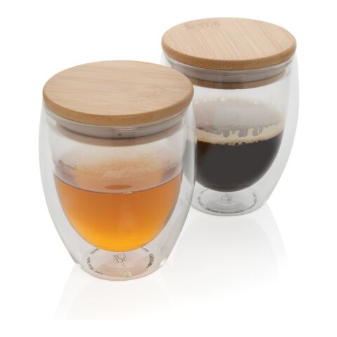 Double wall borosilicate glass with bamboo lid 250ml 2pc set White | No Branding | not available | not available
