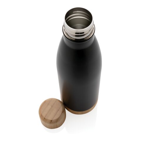 Vacuum stainless steel bottle with bamboo lid and bottom black | No Branding | not available | not available