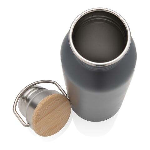 Modern stainless steel bottle with bamboo lid grey | No Branding | not available | not available