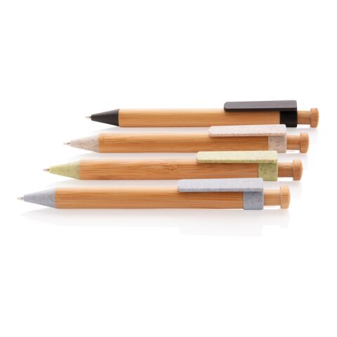 Bamboo pen with wheatstraw clip white | No Branding | not available | not available