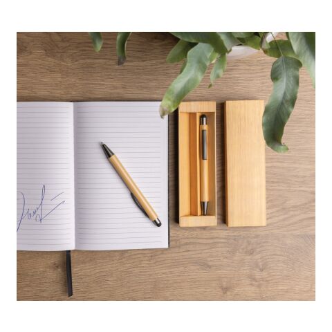 FSC® bamboo modern pen set in box brown | No Branding | not available | not available