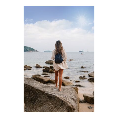 Impact AWARE™ recycled denim drawstring backpack blue | No Branding | not available | not available | not available