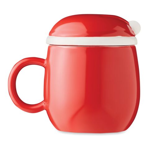 Ceramic mug with lid 370 ml red | No Branding | not available | not available