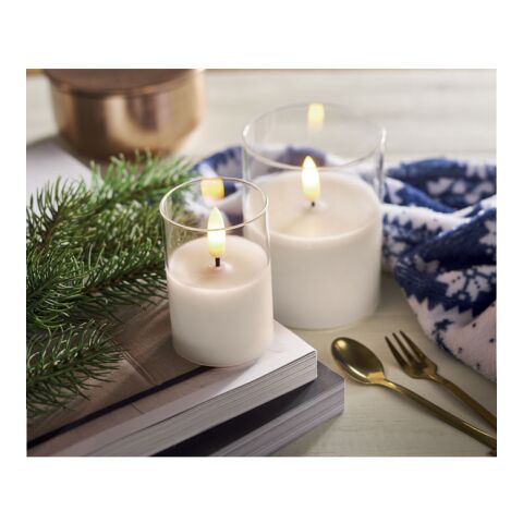 LED wax candle in glass holder white | No Branding | not available | not available | not available