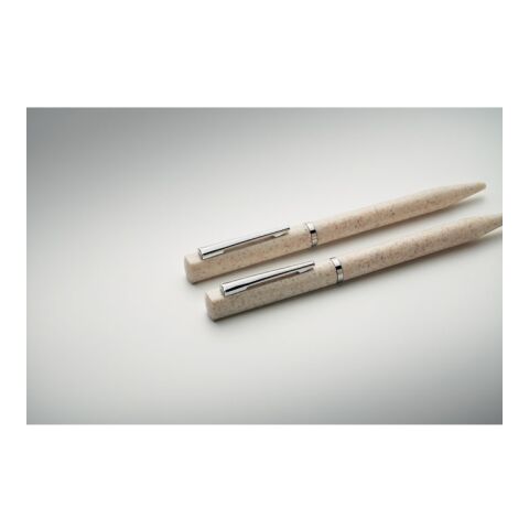 Wheat straw/ABS twist pen set beige | No Branding | not available | not available | not available