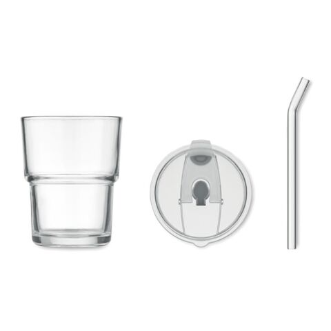 Glass tumbler with straw 400ml transparent | No Branding | not available | not available