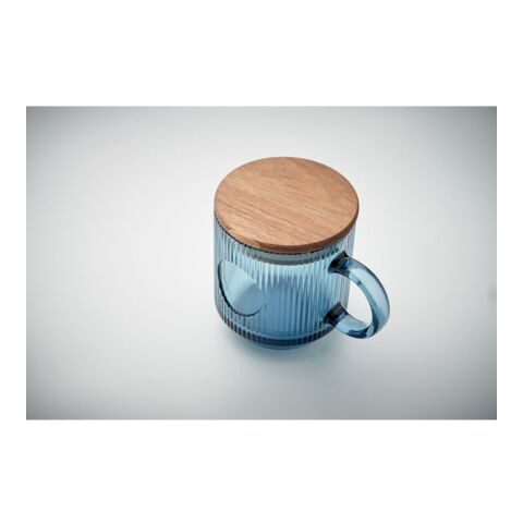 Ribbed glass mug 300ml transparent/blue | No Branding | not available | not available