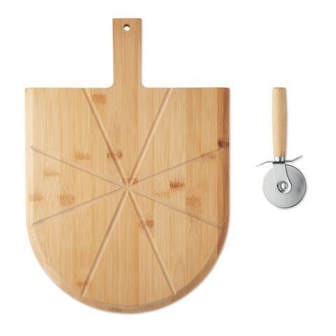 Bamboo pizza board &amp; cutter wood