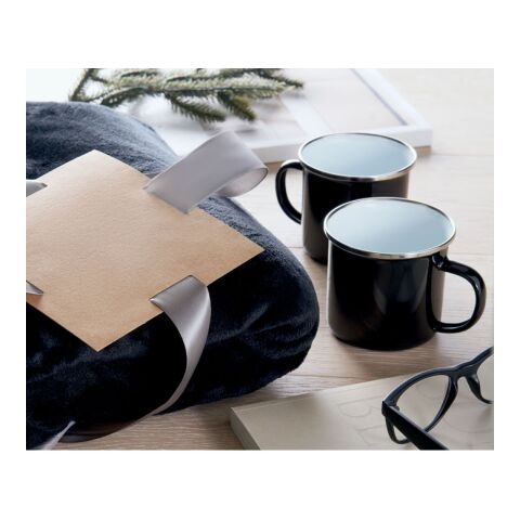 Fleece blanket &amp; 2 mugs set black