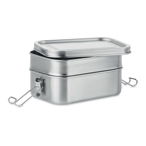 Stainless steel lunch box with  2 compartments matt silver | No Branding | not available | not available | not available