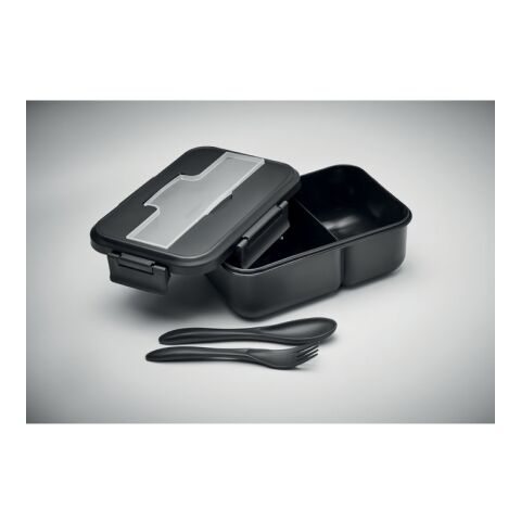 Lunch box with cutlery in PP black | No Branding | not available | not available | not available