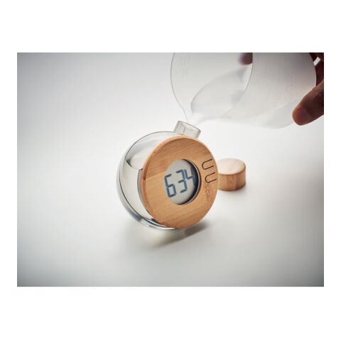Water powered bamboo LCD clock transparent/grey | No Branding | not available | not available | not available