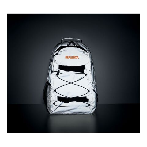 Sporty reflective backpack 190T with front cord matt silver | No Branding | not available | not available