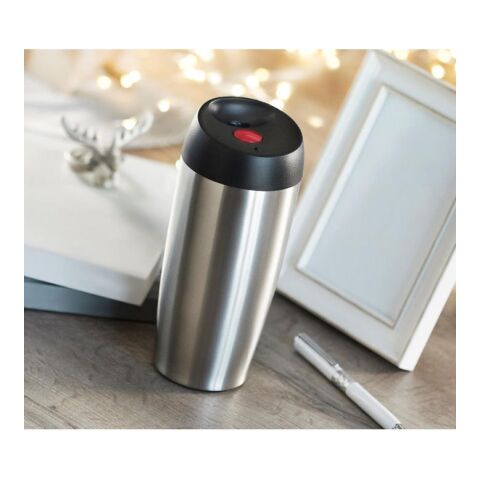 Double wall travel cup 350 ml with push function lid matt silver | No Branding | not available | not available | not available