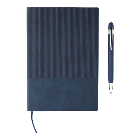 Recycled PU notebook (A5) and ballpen set Tarek blue | No Branding | not available | not available