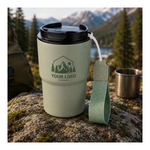 Stainless steel double walled mug Louisa beige