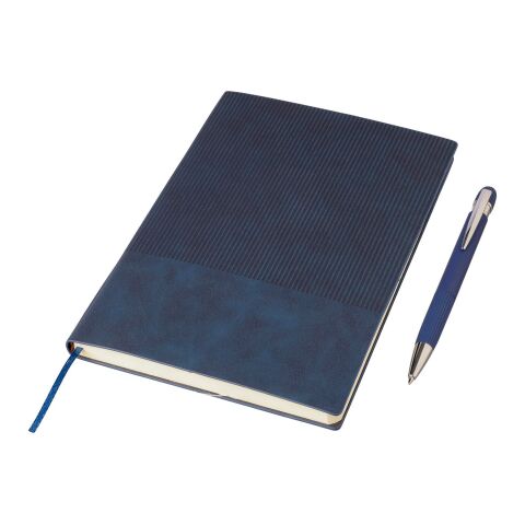 Recycled PU notebook (A5) and ballpen set Tarek blue