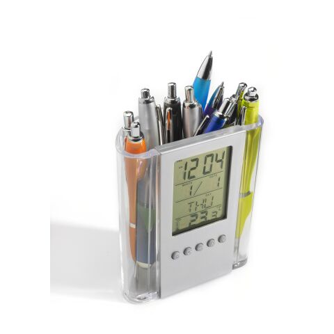 Pen holder with clock Carter, ABS black/silver | No Branding | not available | not available