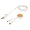 Chechia 5-in-1 recycled plastic 150 cm data sync and 27W fast charge cable with bamboo details Standard | White | No Branding | not available | not available