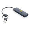RCS recycled plastic USB hub with dual input black | No Branding | not available | not available