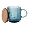 Ribbed glass mug 300ml transparent/blue | No Branding | not available | not available