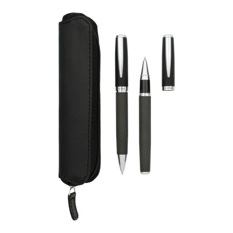Carbon duo pen gift set with pouch Standard | Solid black | No Branding | not available | not available