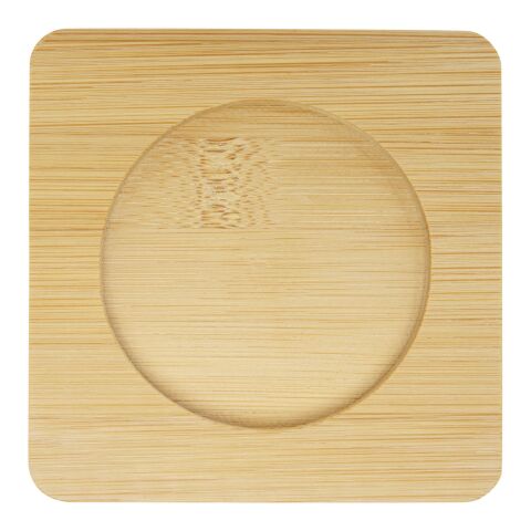 Manti 2-piece 250 ml double-wall glass cup with bamboo coaster Standard | White-Natural | Not applicable | No Branding | not available | not available