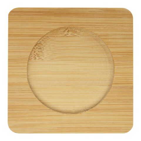 Manti 2-piece 350 ml double-wall glass cup with bamboo coaster Standard | White-Natural | Not applicable | No Branding | not available | not available