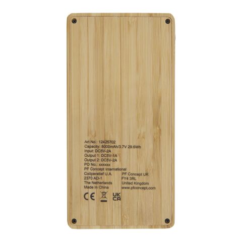 Alata 8000mAh bamboo solar power bank Standard | Beige | No Branding | not available | not available