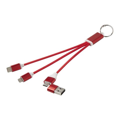 Metal 4-in-1 recycled aluminium charging cable with keychain Standard | Red | Not applicable | No Branding | not available | not available