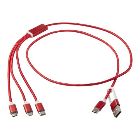 Versatile 5-1 recycled aluminium charging cable Standard | Red | No Branding | not available | not available